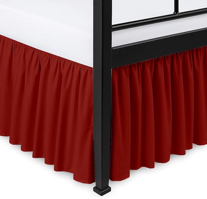 Ruffled Bed Skirt Split Corners with Platform, Tailored Fit Hotel Quality Wrinkle Free Ultra-Soft Microfiber Dust Ruffle, Upto 14 Inch Drop, Twin, Burgundy