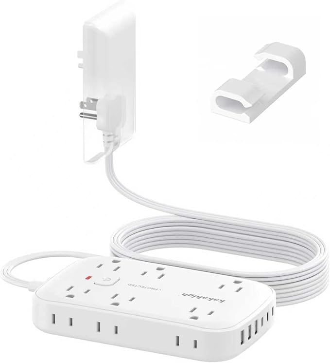 20FT Extension Cord with Outlet Cover & Multi USB, Ultra Thin Outlet Concealer with Cord & 12AC Outlet 6 USB (24W/4.8A), Charging Station for Multiple Devices, for Behind Wall Furniture Couch TV