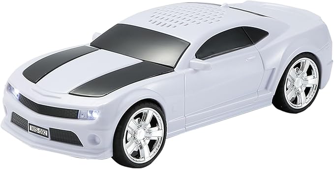 WSTER Sports Car Model Bluetooth Speaker with Stereo Sound, TWS Pairing, LED Party Lights, USB/TF Playback, Movable Wheels, Unique Retro Car Gifts (White)