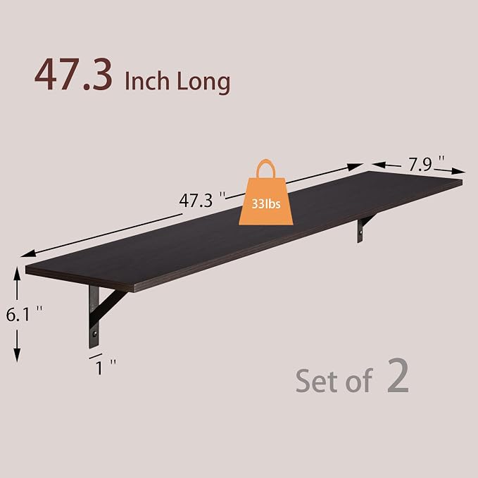 Long Wall Shelves, 47.3Inch Wooden Floating Shelves - Image 3