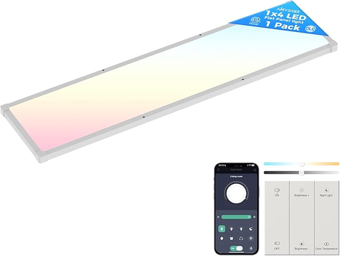 AIKVSXER 1 Pack 1x4 FT LED Flat Panel Light Surface Mount, with Wireless Switch & App Control, Night Mode, 50W 5500LM, 3000K/4000K/6500K, Ultra-Thin LED Light for Office Home,120-277V - White