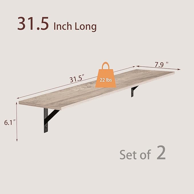 Long Wall Shelves, 31.5" Wall Mounted Shelves - Image 3