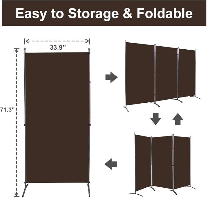 3 Panel Folding Room Divider, Sturdy Frame Freestanding Wall Divider | - Image 4