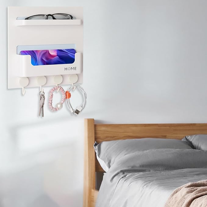 Updated Bedside Shelf Wall Mount Phone Holder Organizer Stick On Adhesive - Image 3