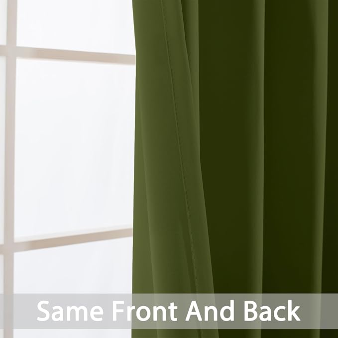 Yakamok Room Darkening Curtains 52x84 inch Length Olive Green-Living Room | 2 - Image 3