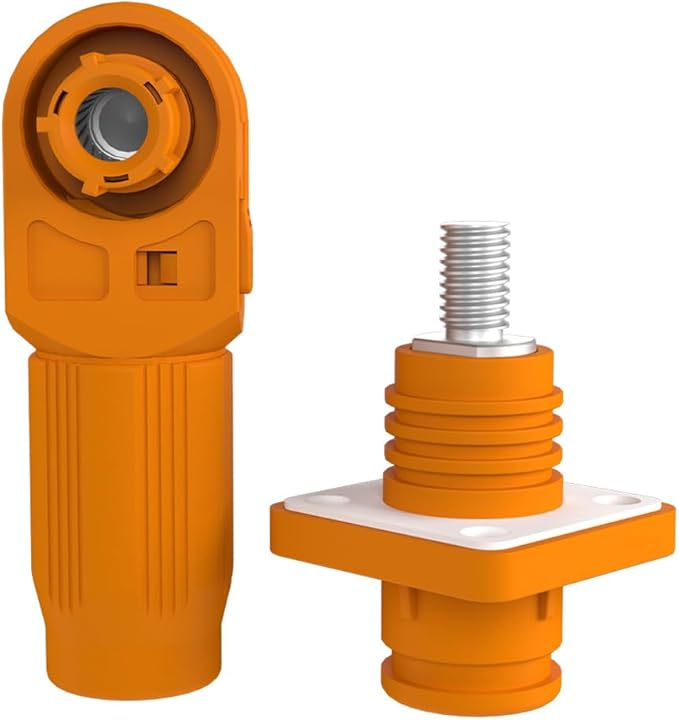 1 Set Battery Energy Storage Connector, Quick Plug Terminal High Current Connectors Right Angle Plug and Socket IP67 Waterproof Power Connector Stud Wiring Method 150A 35mm² (150A, Orange)