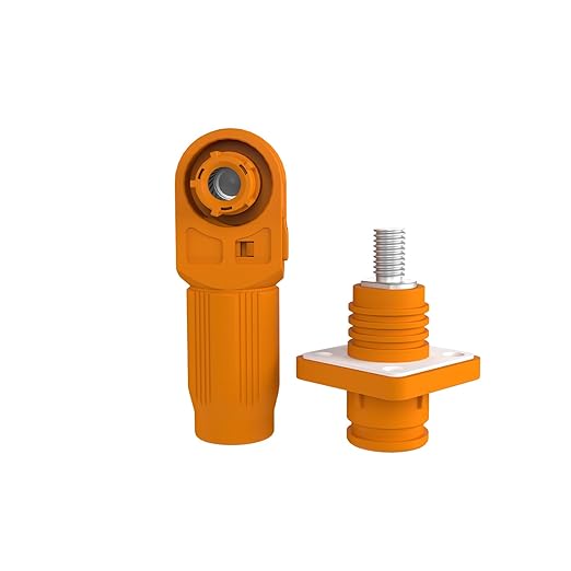 300A Battery Energy Storage Connector, 95mm² High Current Connectors IP67 Waterproof Stud Wiring Power Adapter Quick Plug Terminal Right Angle Plug and Socket （1500V Orange