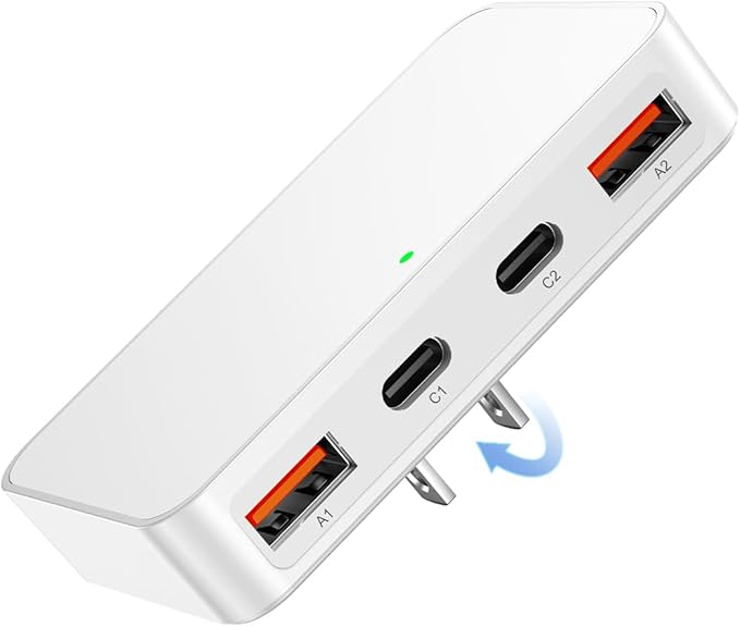 KWRNVO Flat USB Wall Charger 4 Ports Slim 35W USB-C/A Flodable Plug Fast Charging Block for iPhone 8/9/10/11/12/13/14/15 Multiport Power Charging Adapter for ipad and Galaxy Series S8-10 White