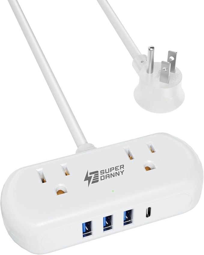 SUPERDANNY Mini Surge Protector, 2 Wide-Spaced Outlets Power Strip by SUPERDANNY