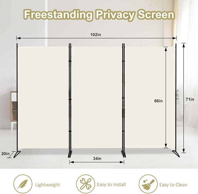 Kokorona 3 Panel Room Divider, 6FT Tall Folding Privacy Screen Wall Dividers - Image 2