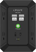 USB Wall Charger, Surge Protector, QINLIANF 5 Outlet Extender with 4 USB Charging Ports (4.8A Total) 3-Sided 1680J Power Strip Multi Plug Outlets Wall Adapter Spaced for Home Travel Office(2U2C),Black