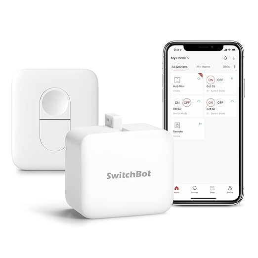 SwitchBot Smart Switch Pusher with Remote - No Wiring, Control with APP, Timer and Bluetooth Remote, Add SwitchBot Hub Mini to Make it Compatible with Alexa, Google Home, IFTTT (White)