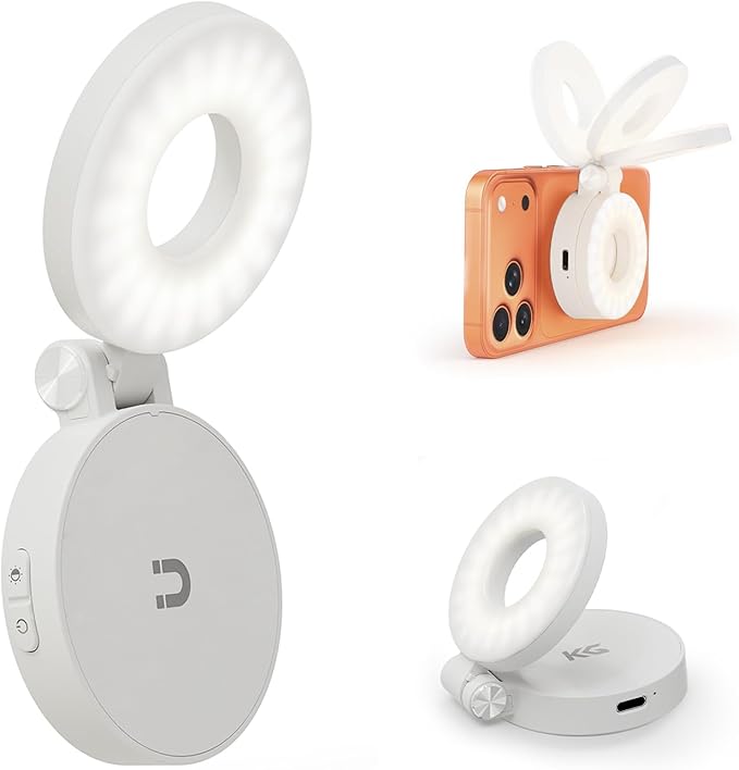 KraftGeek Magnetic Selfie Light for iPhone, Portable Phone Ring Light with Rechargeable Battery, Compact LED Phone Light for Travel, Video Recording, Vlogging