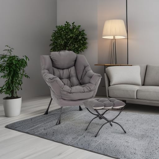 Lazy Chair with Ottoman, Comfy Accent Reading Chair, Dark Grey | Foldable - Image 5