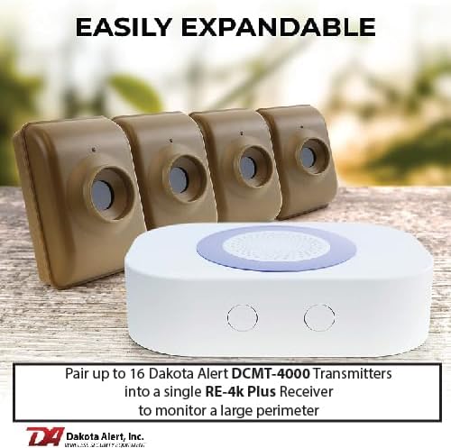 Dakota Alert Long Range Driveway Alarm Motion Detector - DCMA-4k Plus One Mile Wireless Range Alarm System - DCMT-4000 Transmitter & RE-4k Plus Receiver-Use Outdoors, Driveways, Entrances & Backyards