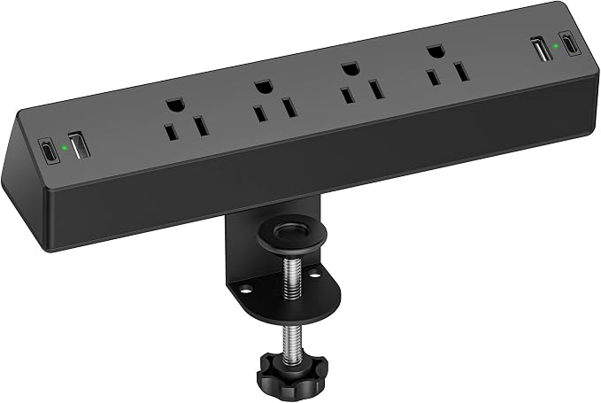 Desk Clamp Power Strip, 4 AC Outlets 4 USB Ports, Fit 1.7'' Tabletop Edge | PD by TenTrend
