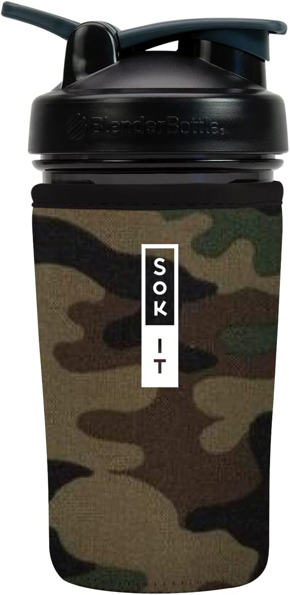 Sok It BotlSok Protein Blender Shaker Bottle Sleeve Insulated Neoprene Cover (Green Camo, Fits 24oz Blender)