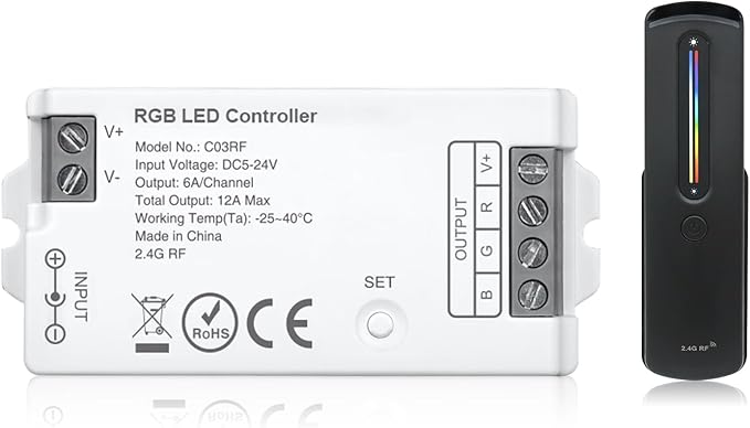 2.4GHz RF RGB LED Strip Controller Remote Kit, Wireless Remote & Tuya Controller Dimmer with Group Control Adjust Brightness/Color Touch Slide for PWM 4Pin COB LED Strip Light DC5V DC12V DC24V