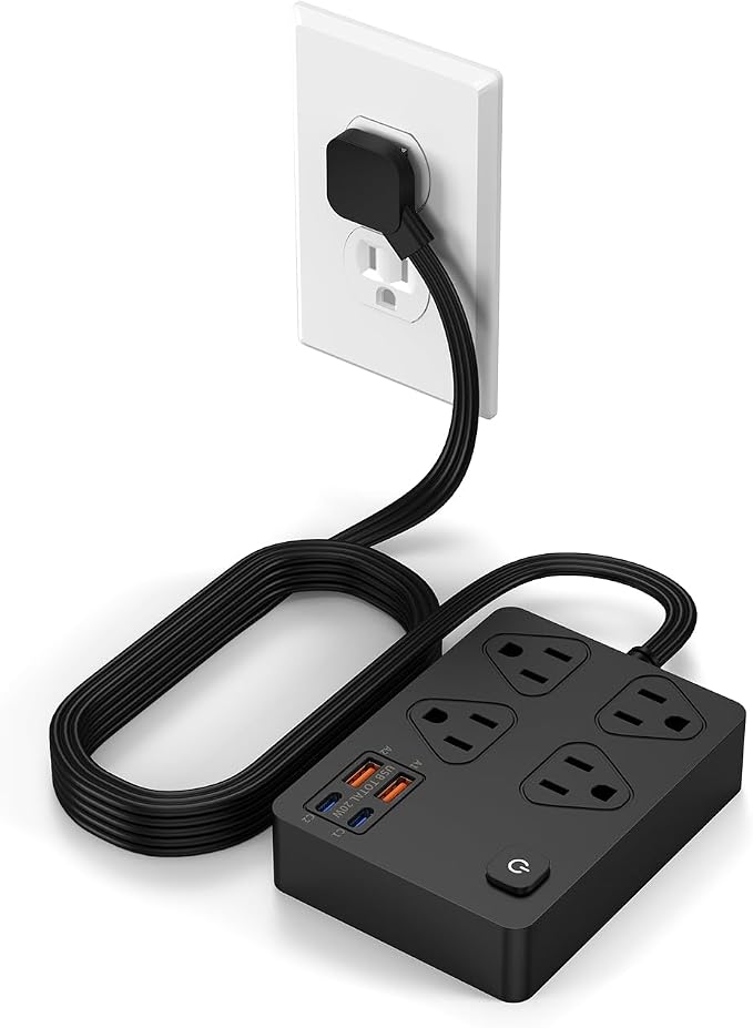 Power Strip Flat Plug with 4 AC Outlets 4 USB Ports, Surge Protector Charging by VPSUN