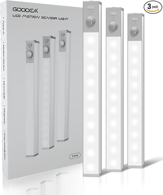 GOODEA Led Under Cabinet Lights Wireless, 7’’ Rechargeable Motion Sensor Light Indoor, Dimmable Closet Lights for Cabinets, Bookshelf, Stair, Hallway