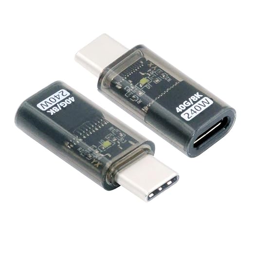 chenyang USB C Connector USB4 Type C 240W Power 40Gbps Data 8K Video Extension Connector Adapter Transparent with LED