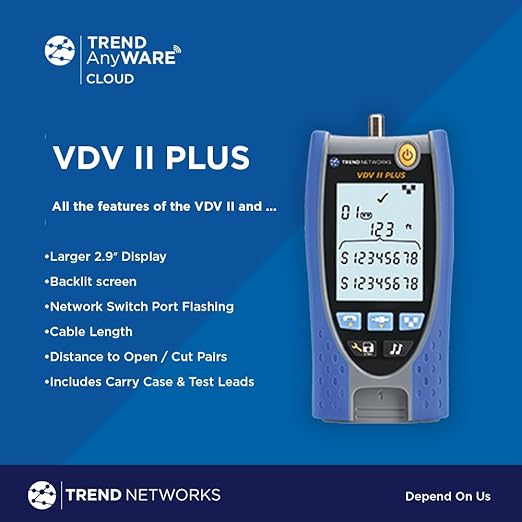 TREND Networks | R158008 | VDV II Plus | Cloud Connected | Voice, Data and Video Cable Verifier | Copper Cable Tester | Advanced Wiremap & Troubleshooting Tool