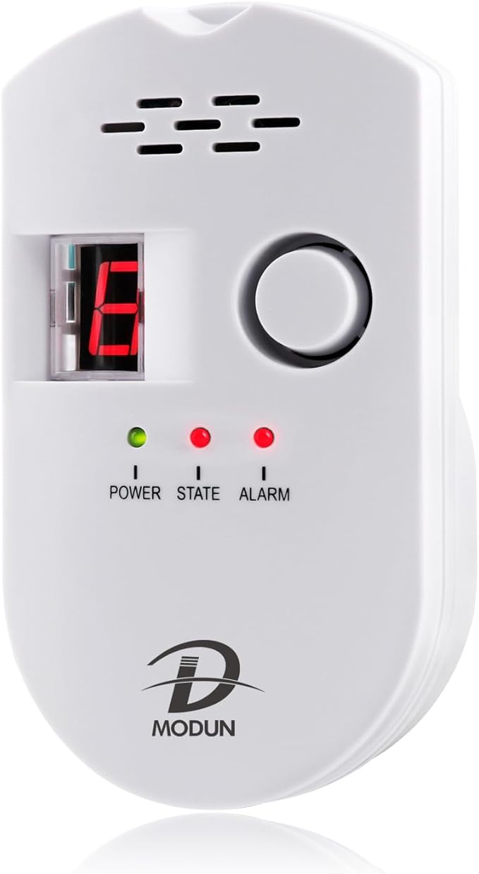 D MODUN Gas Detector, Natural Gas/LPG/City Coal Gas Leak Detector, Plug-in Sensor Gas Monitor with Sound Alarm and LED Display, Methane Propane Butane Combustible Gas Alarm for Kitchen RV Garage-White