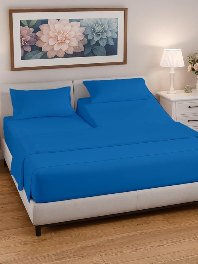 Split Head King Sheet Set – 4 Piece Flex Split Top King Sheets for Adjustable Beds - Fits 14” to 16" Mattress w/ Deep Pockets - Soft, Breathable & Cooling - Luxury Bedding & Wrinkle Free - Royal Blue