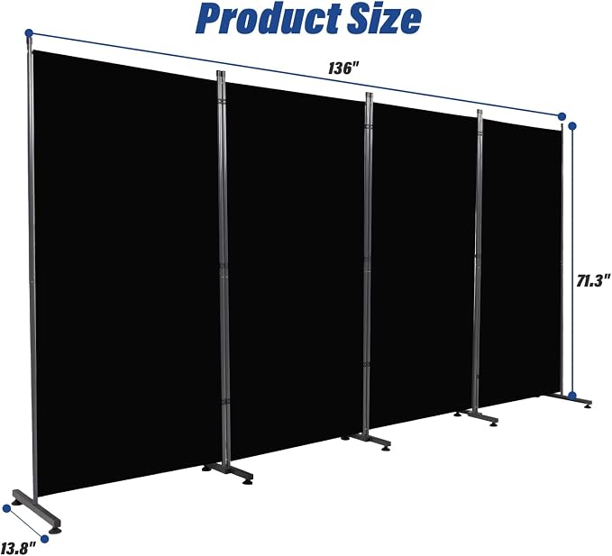 4 Panel Folding Room Divider, Privacy Screen Freestanding Space Separator | 6ft - Image 6
