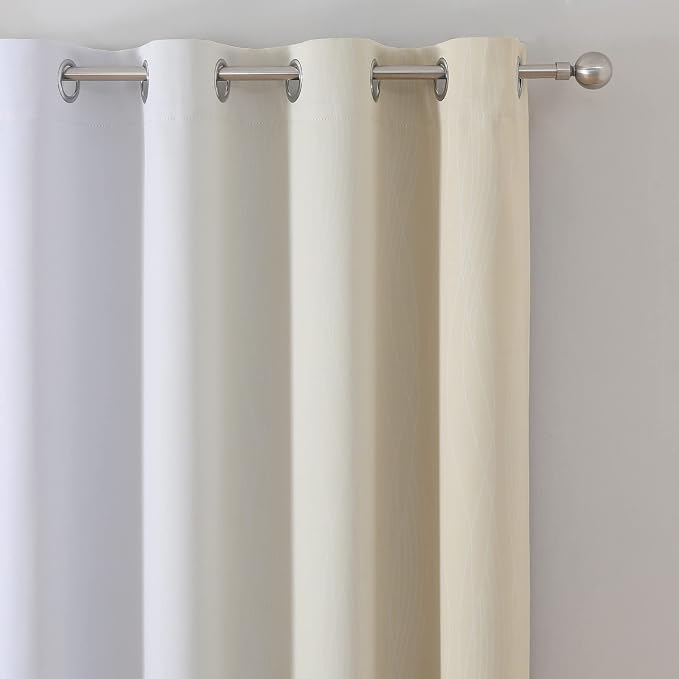 Beige and Greyish White Ombre Blackout Curtains Living Room 72 Inches Long | - Image 4