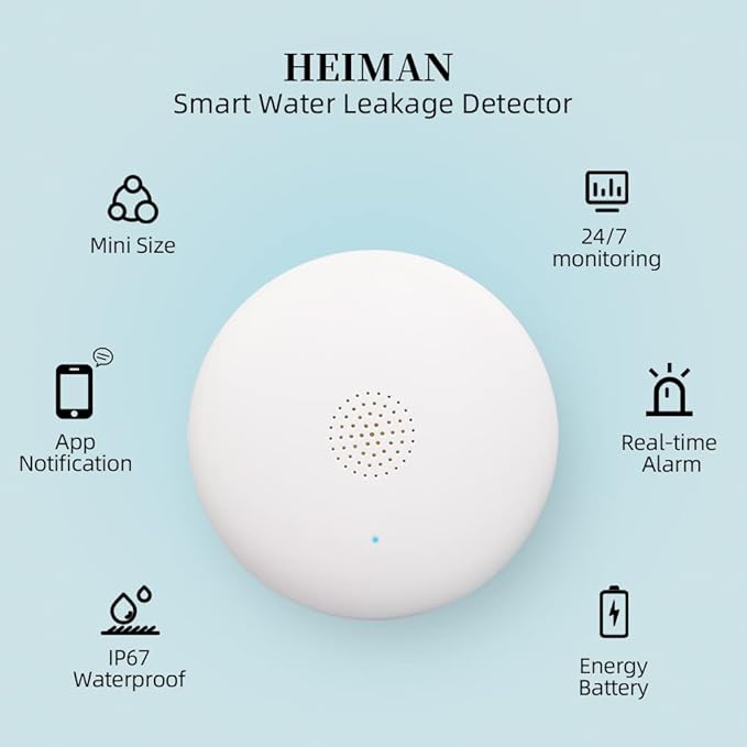 Heiman Water Leak Detectors 3 Packs for Home, Wi-Fi Smart Water Sensor Alarm, 75 dB Water Flooding Alerts and App Remote Notifications, Leak and Drip Detectors for Basement, Kitchen, Laundry, Bathroom