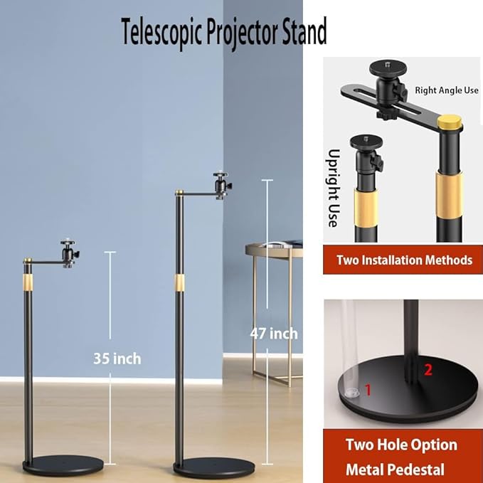 HVAYING Projector Stand, 360° Swivel, Sofa Against Wall Hidden Stand, Height Adjustable, Mini Ceiling Wall Mount Projector Mount Bracket, Compatible with Home Office Video Vlog DVR Camera