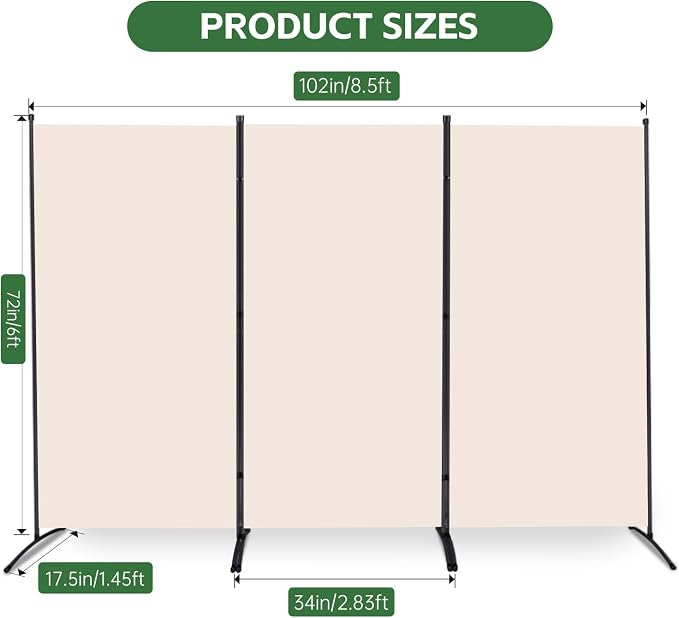3 Panel Folding Room Divider, Sturdy Frame Freestanding Wall Divider | - Image 5