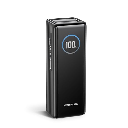 EF ECOFLOW Rapid Power Bank 25,000mAh, 170W Portable Charger with Dual 140W USB-C Ports for Multi-Device Charging, Smart TFT Screen, Compatible with iPhone 17/16/15/14, Samsung, Laptop (Black)