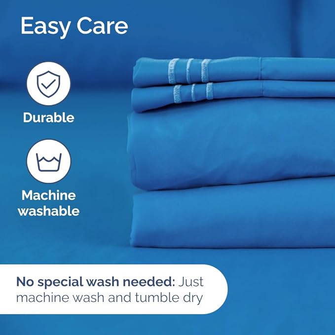 Full XL Bed Sheet Set - 4 Piece Extra Long Extended Full XL Sheets - Soft, Breathable & Cooling - Fits 8” to 16" Mattress w/ Deep Pockets - 54" x 80" - Easy-Fit, Wrinkle & Fade Resistant - Royal Blue