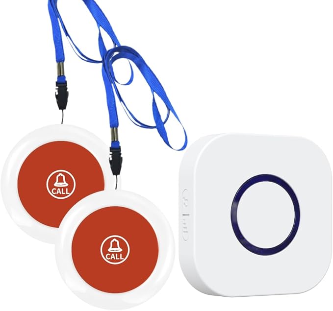 Wireless Caregiver Pager Call Button System with Emergency Buzzer Buttons SOS Alert, 38 Melodies AB Buttons 1000+ Feet Range for Elderly Disabled Home Care, 1 Receiver + 2 Transmitters White