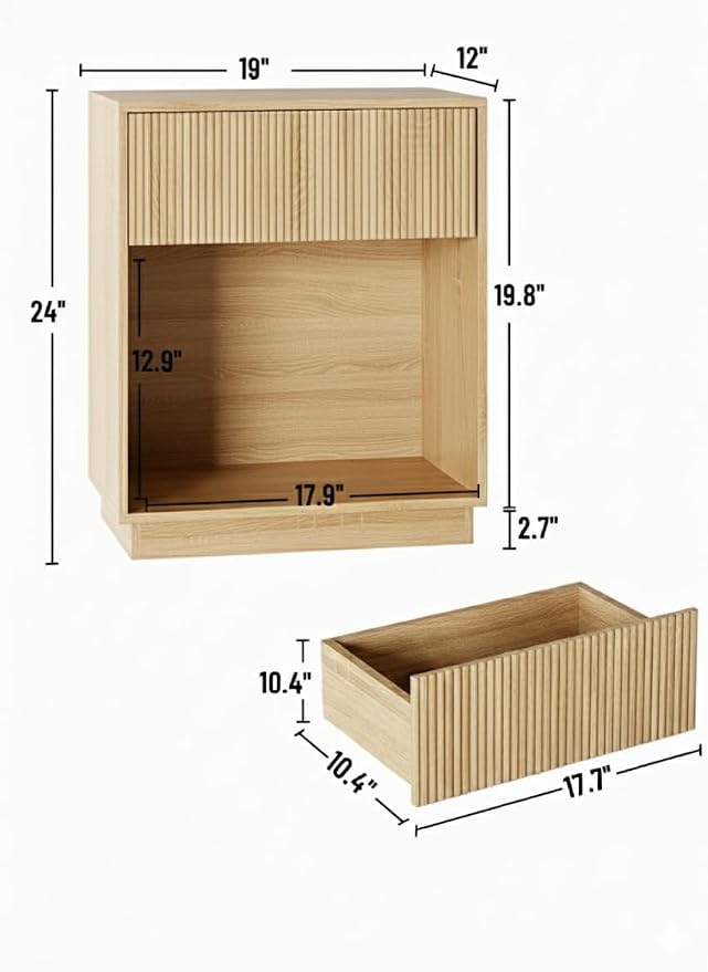 Fluted Nightstands Set of 2, Modern Bedside Table - Image 2