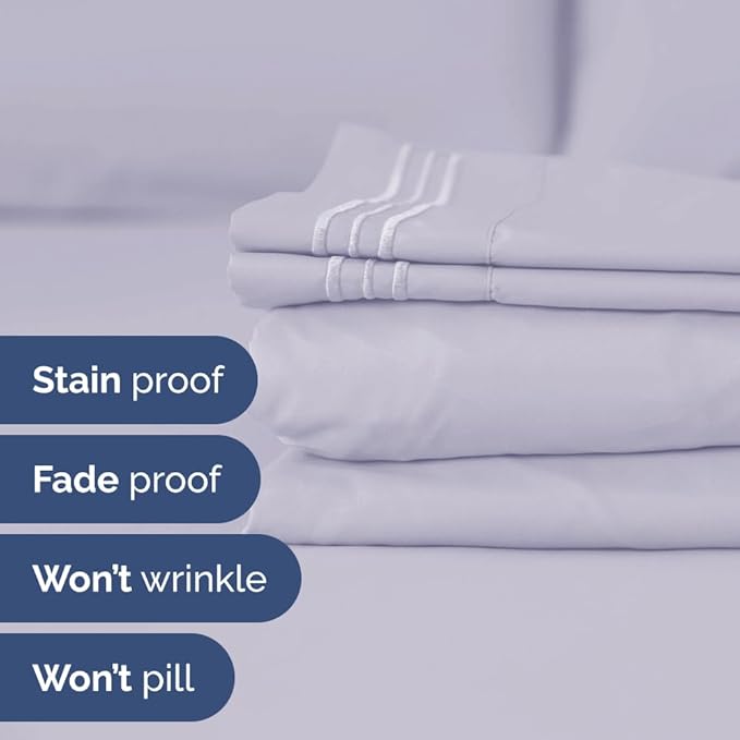 Full XL Bed Sheet Set - 4 Piece Extra Long Extended Full XL Sheets - Soft, Breathable & Cooling - Fits 8" to 16" Mattress with Deep Pockets - 54" x 80" - Wrinkle and Fade Resistant - Light Lavender