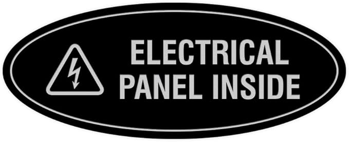 Signs ByLITA Oval Electrical Panel Inside Sign (Black/Silver) - Medium 2 Pack