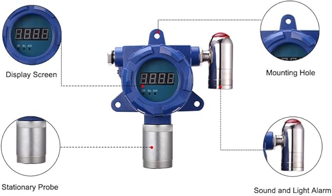 ATO Fixed Carbon Monoxide Gas Detector, 4-20mA Signal Output, CO Gas Leak Detector 0 to 100/500/1000 ppm, with Sound and Light Alarm (0-100ppm, 2NO+2NC)