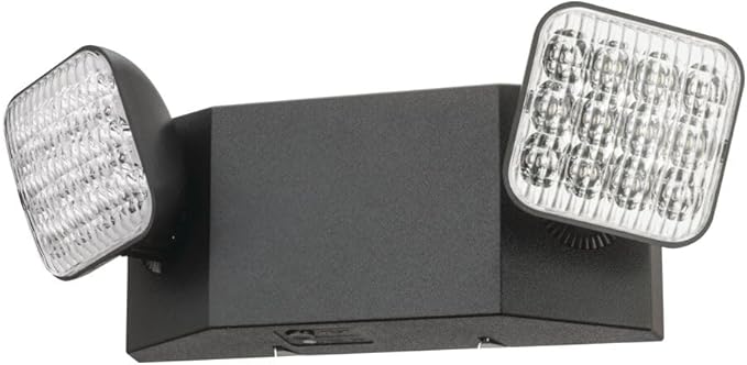 Lithonia Lighting Basics LED Emergency Light, Emergency Lighting with Dual Adjustable LED Lamp Heads, Wall Mount, Damp Location Rated, 90-Minute Backup, MVOLT, Black (EU2C B MVOLT M6)