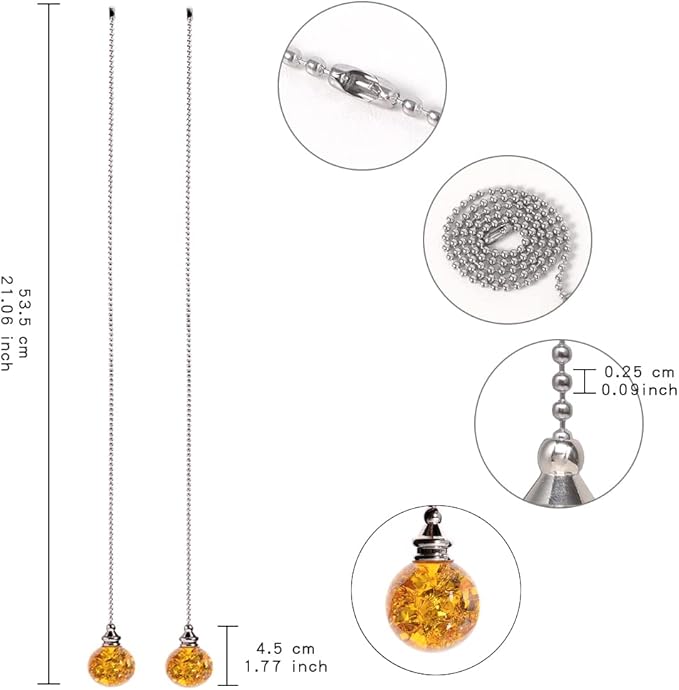 Amber Pull Crystal Glass Ice Cracked Ball Pull Chain for Ceiling Fan Light Decoration - 50cm Extension Chain