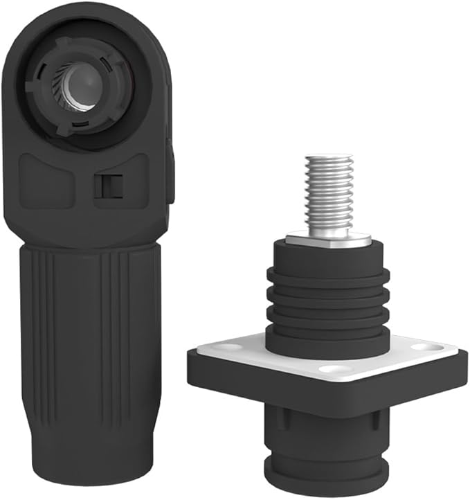 1 Set Battery Energy Storage Connector, Quick Plug Terminal High Current Connectors Right Angle Plug and Socket IP67 Waterproof Power Connector Stud Wiring Method 200A 50mm² (200A, Black)