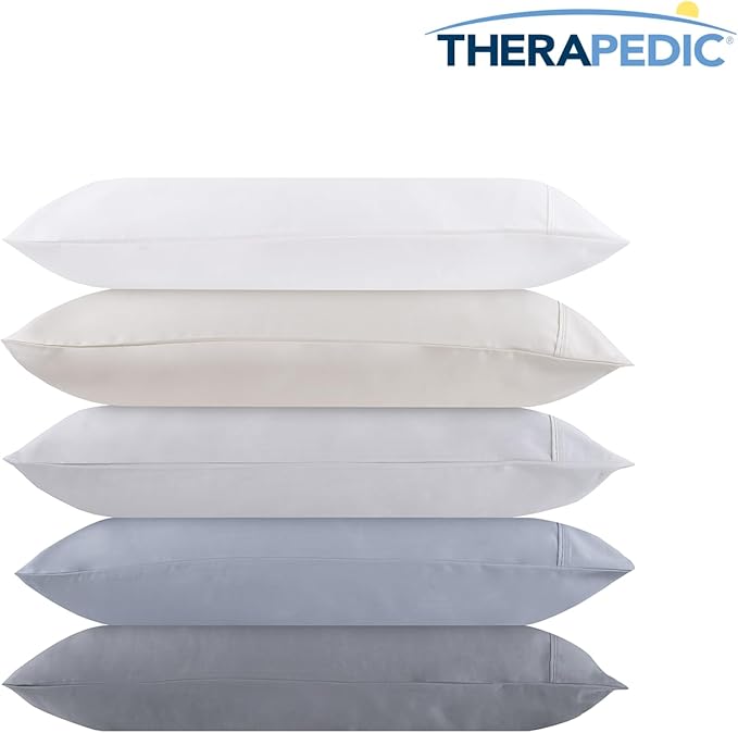 Therapedic 1000TC Queen 6-Piece Sheet Set - 100% Organic Rayon Dervied from Bamboo Blend with Cooling Fiber, Ideal for Hot Sleepers - 16" Deep Pocket Fitted Sheet, Bonus Pillowcases - Ivory