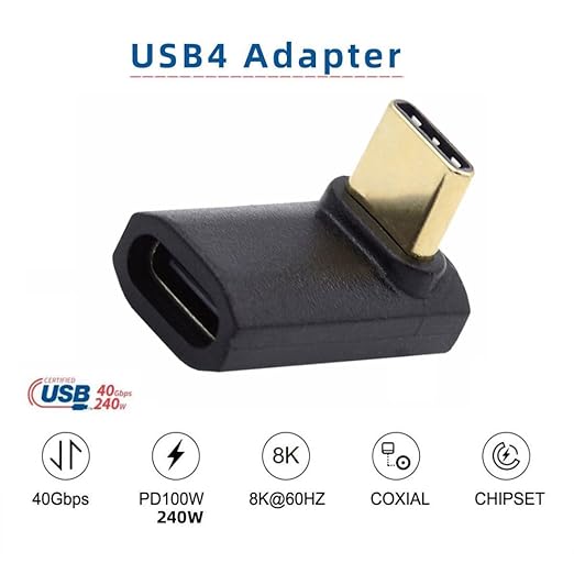 chenyang USB C Connector USB4 Type C 240W Power 40Gbps Data 8K Video Extension Connector Adapter 90 Degree UP Down Angled