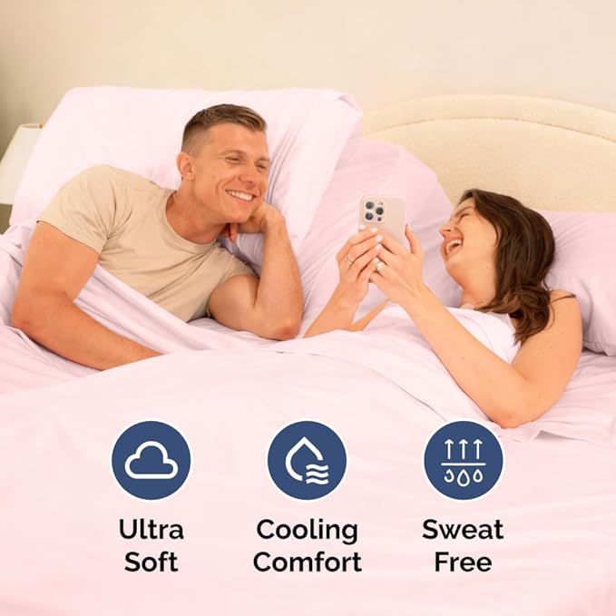 Split Head King Sheet Set – 4 Piece Flex Split Top King Sheets for Adjustable Beds - Fits 14” to 16" Mattress w/ Deep Pockets - Breathable & Cooling - Luxury Bedding and Wrinkle Free - Lavender Pink
