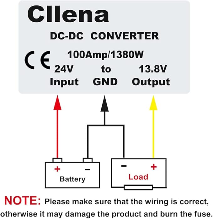 Cllena DC 24V Step Down to 13.8V 100A 1380W Converter Voltage Regulator, Waterproof DC/DC Voltage Reducer Buck Transformer Power Supply for Golf Cart