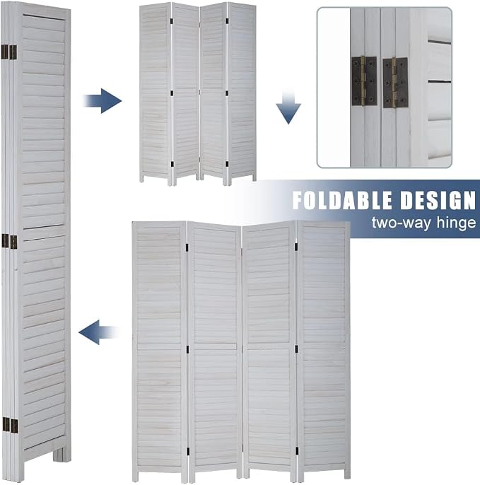 Room Divider Partition 4 Panel Privacy Screen Folding Screen Wood Frame Screen - Image 4