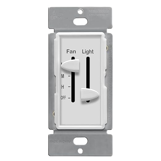 ENERLITES 3 Speed Ceiling Fan Control and LED Dimmer Light Switch, 2.5A Single Pole Light Fan Switch, 300W Incandescent Load, No Neutral Wire Required, 17001-F3-W, White