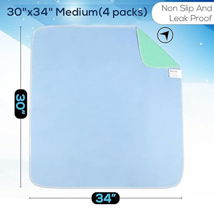 Simpli-Magic Washable Underpads, 30"x34" (Pack of 4) - Heavy Absorbency Reusable Bedwetting Incontinence Pads for Kids,Adults,Elderly,andPets - Waterproof Protective Pad for Bed,Couch,Sofa,Floor